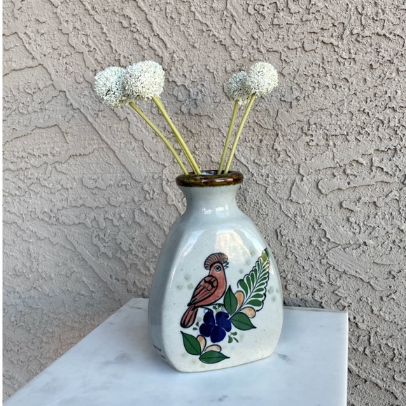 VINTAGE Tonala Stoneware Hand Painted Ceramic Folk Art Bird Vase Mexican Pottery - Picture 12 of 12